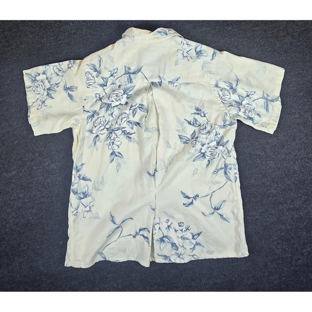 Vtg Eddie Bauer Men's White Blue Floral Camp Shirt Single Needle USA Size S - Picture 2 of 7